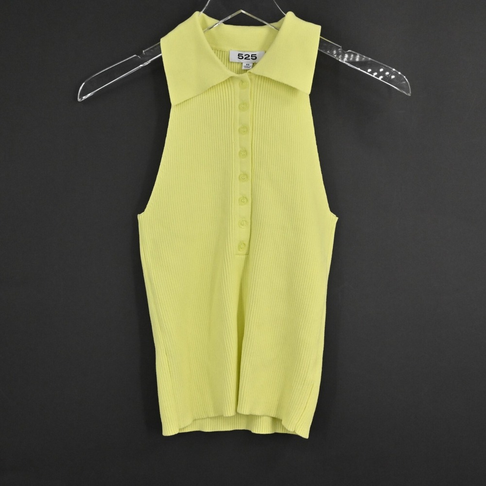 525 America Ribbed Sweater Womens‎ Size XS Knit Sleeveless Yellow Collared Tank